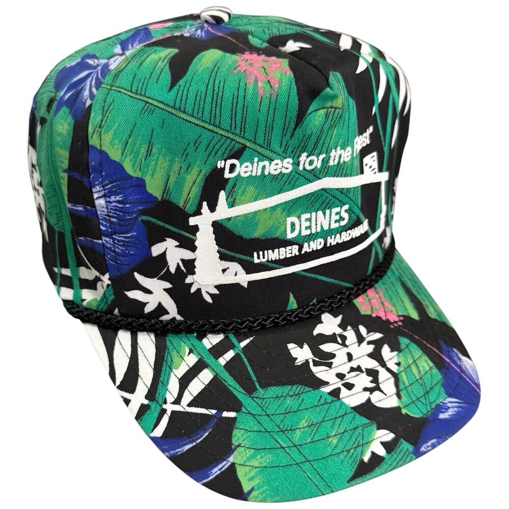 Vintage 80s 90s Deines Lumber Hardware Floral Rope Trucker Hat Nissin Cap NOS